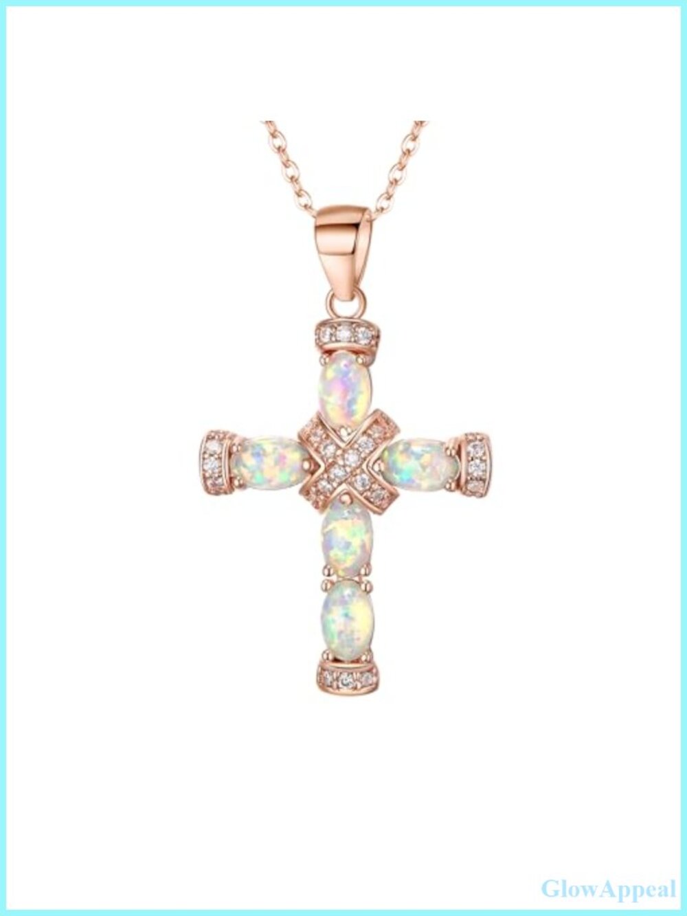October Birthstone Cross Necklace Created Opal Halo Religious Gift